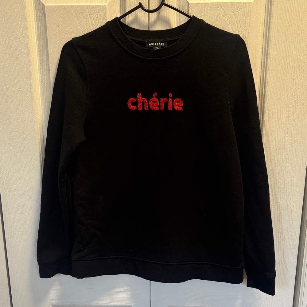 Whistles Black Sweatshirt with Red 'chérie' Embroidery